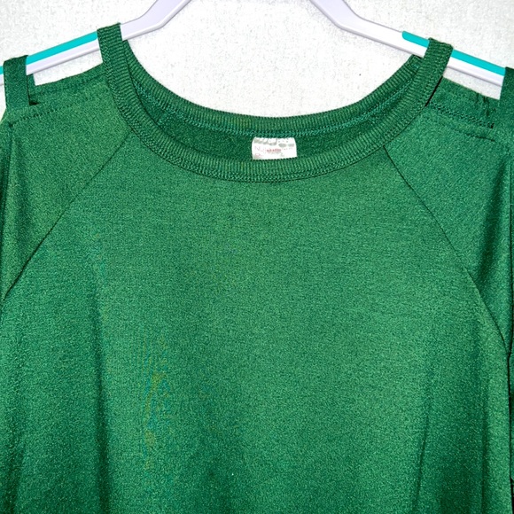 Rich Forest Green Cold Shoulder Sweater Sweatshirt Juniors Size Large (11-13) - Picture 4 of 9